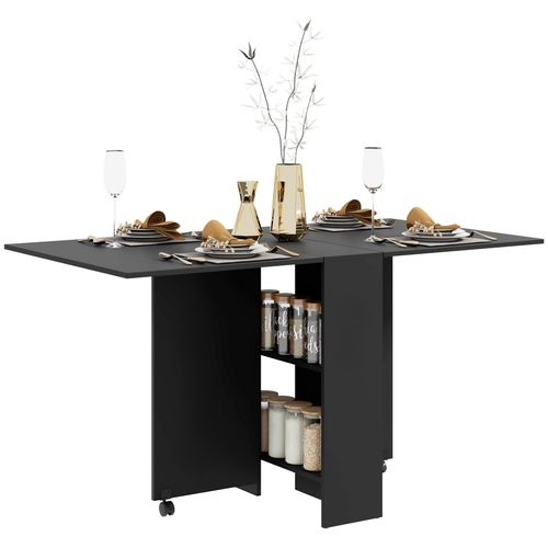 Table Pliante Sur Roulettes 140l X 75l X 74h Cm 2 Étagères Intégrées Panneaux Noir