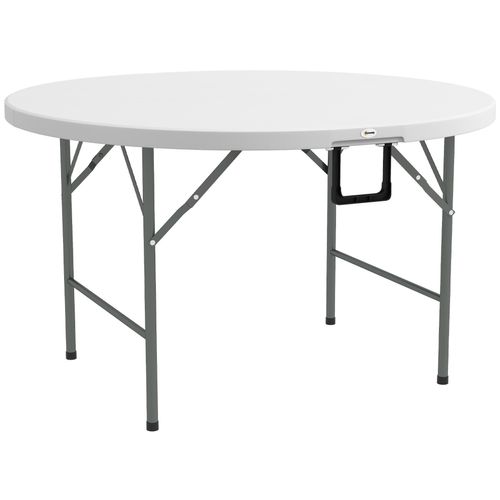 Table Pliante Table De Camping Pliable Table De Jardin Ø 122 X 73h Cm Poignée Acier Époxy Hdpe Blanc
