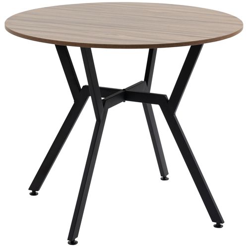 Table Ronde Design Contemporain - Dim. Ø 90 X 76h Cm - Acier Noir Aspect Bois Noyer