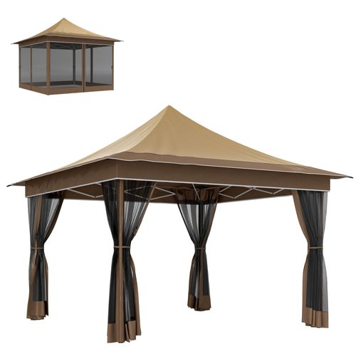 Tonnelle Barnum Pliable Pop Up Style Colonial 3,5 X 3,5 M - Hauteur Réglable - 4 Moustiquaires, Sac De Transport - Marron Beige