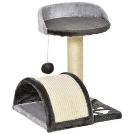 Arbre À Chat Griffoir Grattoir Design Jeu Boule Suspendue + Plateforme Peluche Sisal Naturel Gris
