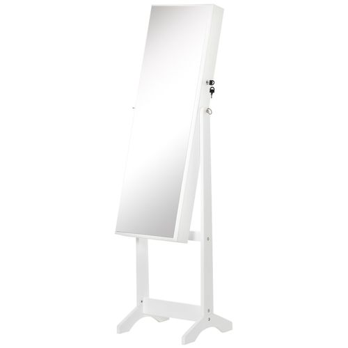 Armoire À Bijoux Avec Miroir À Pied Multi-Rangement Inclinaison Réglable Serrure Dim. 46l X 36,5l X 151,5h Cm Mdf Blanc