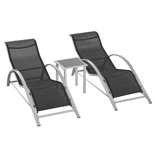 Lot De 2 Bains De Soleil Design Contemporain Avec Table Basse Gris