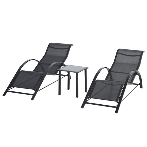 Lot De 2 Bains De Soleil Design Avec Table Basse Métal Textilène