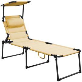 Bain De Soleil Transat Inclinable Pliable Matelassé - Pare-Soleil, Tétière - Métal Époxy Noir Tissu Blanc Cassé