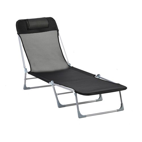 Bain De Soleil Transat Pliable Dossier Réglable 5 Positions Acier Teslin Noir