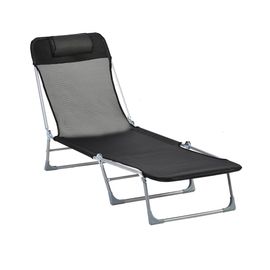 Bain De Soleil Transat Pliable Dossier Réglable 5 Positions Acier Teslin Noir