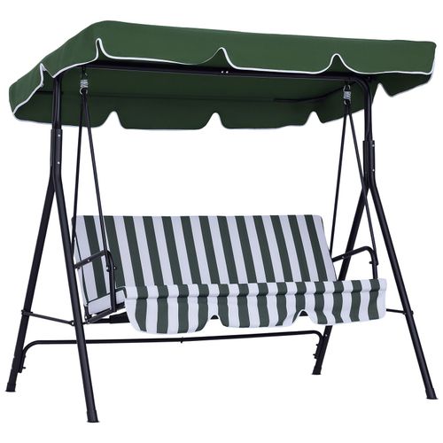 Balancelle De Jardin 3 Places Toit Réglable Coussins Assise Dossier Acier Polyester Vert Blanc Rayé