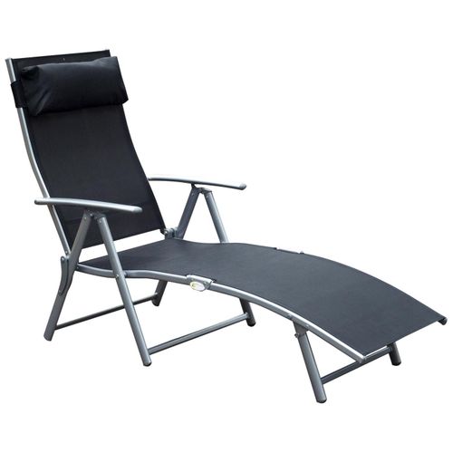 Outsunny Transat Chaise Longue Bain De Soleil Pliable Dossier Inclinable Multi-Positions T?Ti?Re Fournie 137l X 64l X 101h Cm M?Tal ?Poxy Textil?Ne Noir