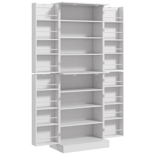 Buffet Armoire De Cuisine 2 Portes 8 Niveaux 16 Porte-Épices Effet Bois Moulures Blanc