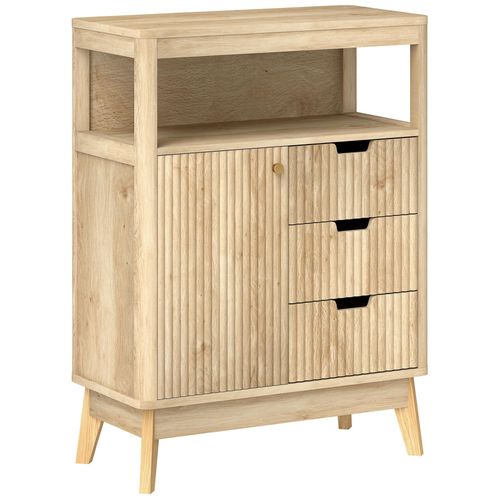 Buffet Design Effet Bois Naturel Clair Porte Étagère 3 Tiroirs Niche Plateau