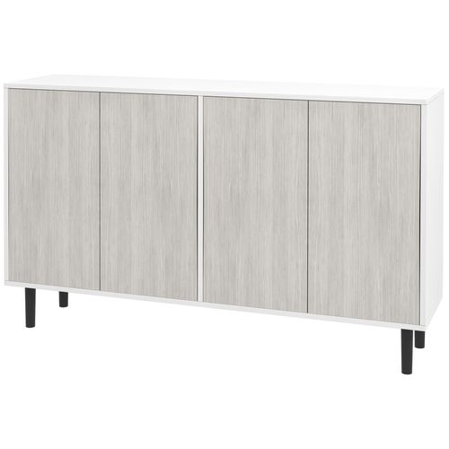 Buffet Design Contemporain - 4 Portes - Noir Blanc Aspect Bois Gris