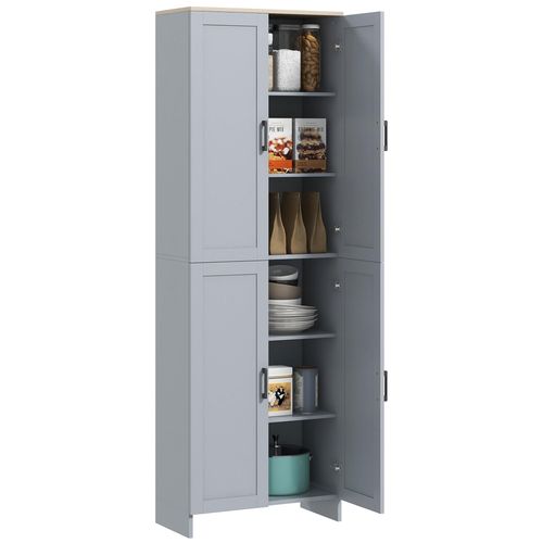 Buffet Haut - Armoire De Cuisine - Buffet Cuisine Vaisselier - 5 Étagères - Poignées Métal Noir Effet Bois Clair Gris Pigeon