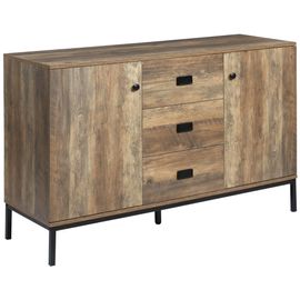 Buffet Design Industriel Effet Bois De Manguier Métal Noir - 2 Portes, 2 Étagères, 3 Tiroirs - 120 X 39,5 X 77 Cm