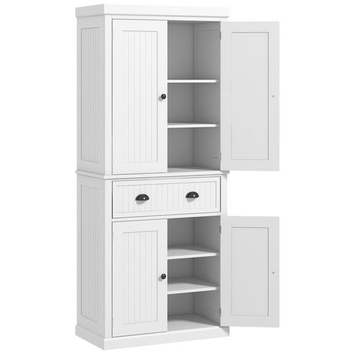 Buffet Haut Multi-Rangement - 4 Portes, Grand Tiroir - Blanc