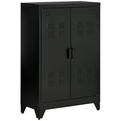 Armoire De Rangement Industrielle - 2 Étagères - Tôle Métal Noir