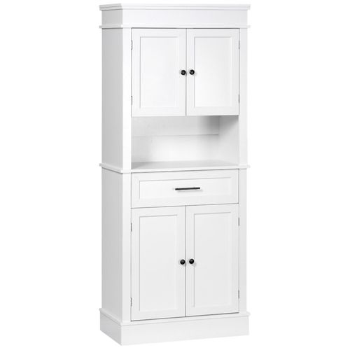 Buffet Haut Armoire De Cuisine Multi-Rangement 2 Placards 2 Portes Tiroir Niche Mdf Panneaux Blanc