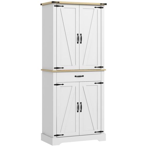 Buffet Haut 4 Portes Multiples Étagères Tiroir Blanc Aspect Bois
