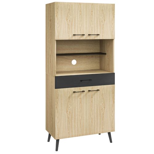Buffet Haut Design Industriel Métal Panneaux Noir Chêne Clair