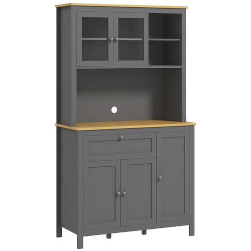 Buffet Haut Style Classique Chic - Multi-Rangement Placards, Niches, Tiroir - Panneaux Gris Aspect Bois Clair
