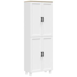 Buffet Haut - Armoire De Cuisine - Buffet Cuisine Vaisselier - 5 Étagères - Poignées Métal Noir Effet Bois Clair Blanc