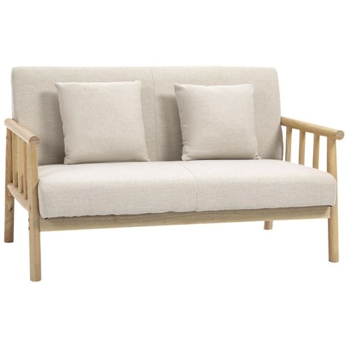 Canapé Lounge 2 Places Avec Coussins - Bois Hévéa Aspect Lin Beige