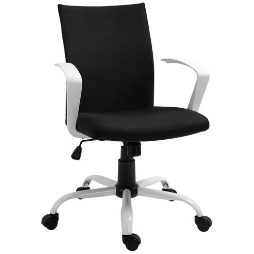 Chaise De Bureau Ergonomique Hauteur Réglable Pivotante 360° Piètement Acier Blanc Lin Noir