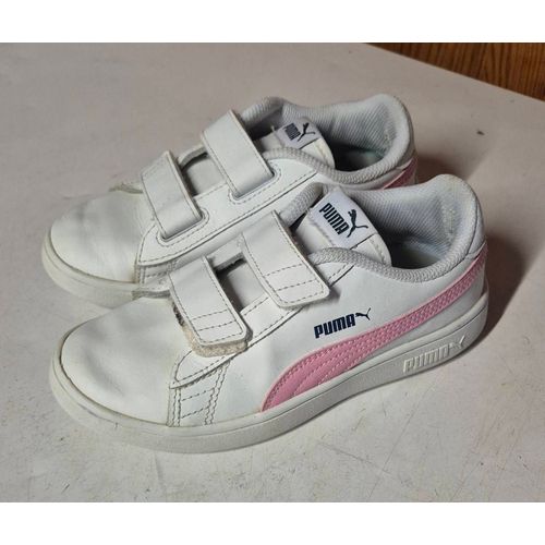 Basket Fille À Scratch Puma Cuir Blanc Et Rose Taille 34