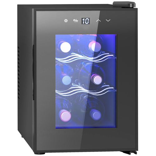 Mini cave à vin 6 bouteilles 17L T.5-18°C éclairage LED écran tactile numérique porte verre anti-UV noir