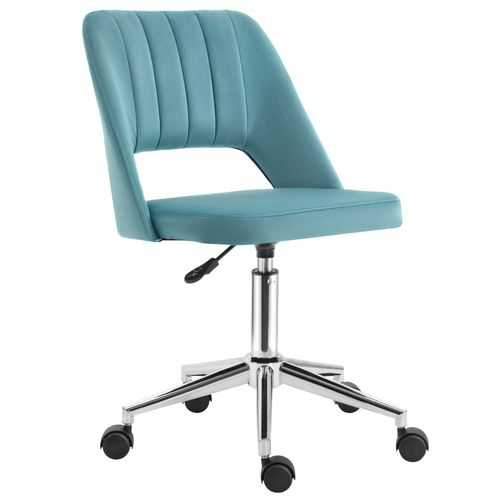 Chaise De Bureau Design Dossier Ajouré Strié Pied Chromé Velours Bleu