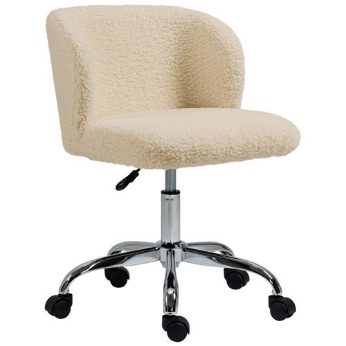 Chaise De Bureau Design - Hauteur Réglable, Pivotante - Piètement Acier Chromé Revêtement Effet Laine Bouclée Terre De Sienne