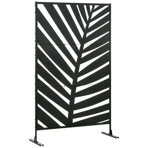 Panneau Décoratif Extérieur Métal - Brise Vue Motif Feuilles - Visserie Incluse - Dim. 122l X 45l X 198h Cm - Acier Thermolaqué Noir