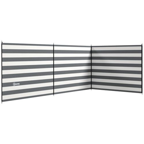 Paravent brise-vue de camping portable pliable avec sac de transport et poteaux dim. 540 cm x 150 cm acier polyester gris blanc rayé