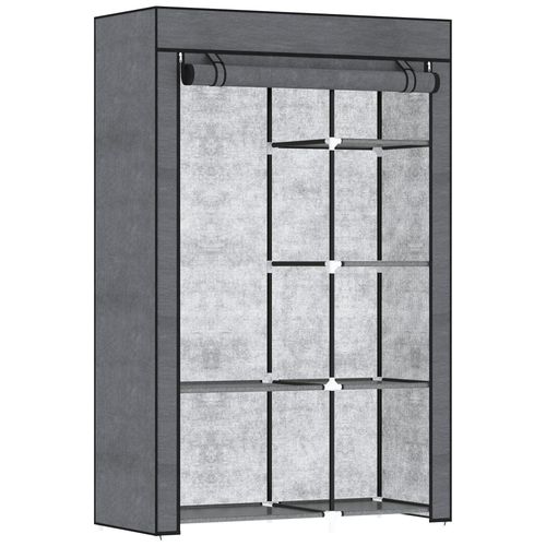 Armoire Penderie Multi-Rangement - 6 Étagères, 1 Barre - Dim. 103l X 43l X 162,5h Cm - Acier Noir Non Tissé Gris