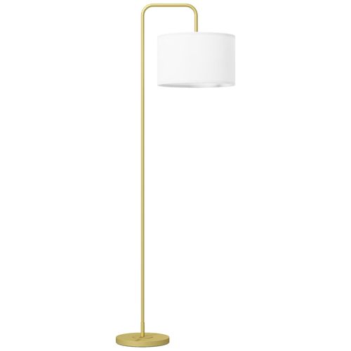 Lampadaire Design Néo-Rétro Max. 40 W 163h Cm Abat-Jour Circulaire Aspect Lin Blanc Piètement Structure Acier Doré