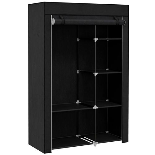 Armoire Penderie Multi-Rangement - 6 Étagères, 1 Barre - Dim. 103l X 43l X 162,5h Cm - Acier Noir Non Tissé Noir