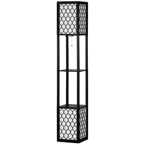 Lampadaire Étagère Lampe Étagère Dim. 26l X 26l X 156h Cm 2 Étagères Mdf Noir Motif Nid D'abeille
