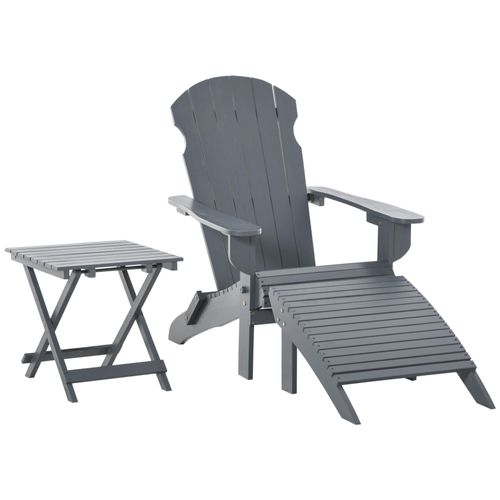 Fauteuil De Jardin Adirondack Pliable Avec Repose-Pied Et Table Basse Bois Sapin Traité Gris