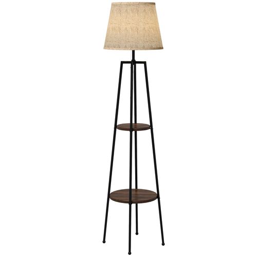 Lampadaire Design 2 Étagères H.166 Cm Métal Aspect Bois Tissu Beige