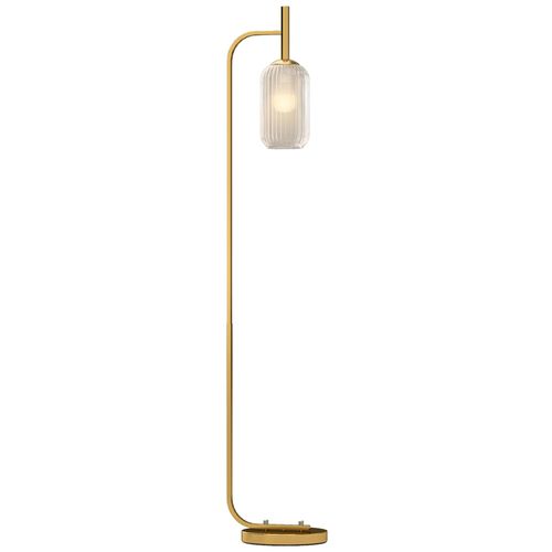 Lampadaire Sur Pied Style Rétro H.153 Cm Piètement Mât Métal Doré Abat-Jour Verre Texturé