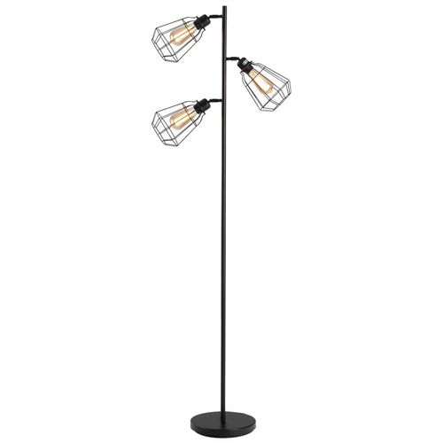 Lampadaire Design Industriel 3 Ampoules Max. 40 W Abat-Jour Cage Métal Noir
