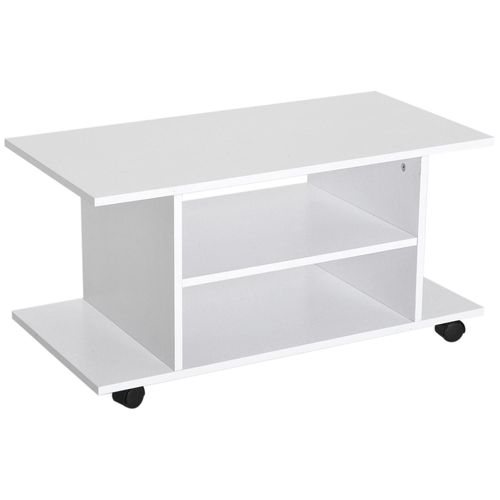 Meuble Tv Bas À Roulettes Avec Étagère Panneaux De Particules Blanc