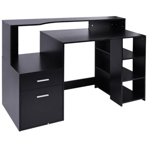 Bureau Informatique Multimédia Design Multi-Rangements 137 L X 55 L X 92 H Cm Noir