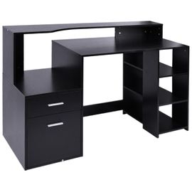 Bureau Informatique Multimédia Design Multi-Rangements 137 L X 55 L X 92 H Cm Noir