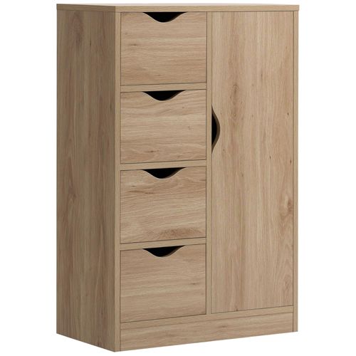 Meuble De Rangement Moderne 1 Porte 4 Tiroirs - Panneaux Particules Aspect Chêne Clair