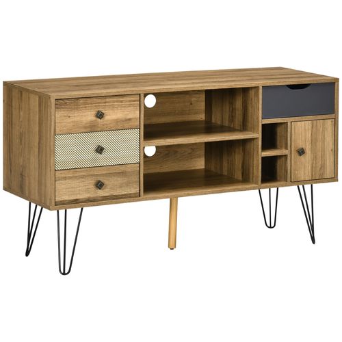 Meuble Tv Industriel Graphique Piètement Épingle Métal Aspect Bois