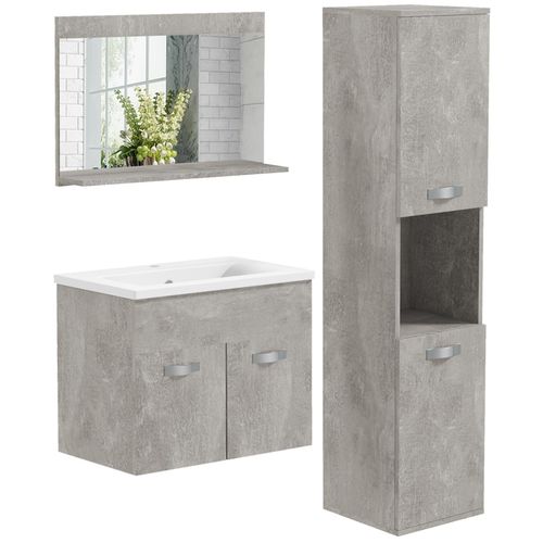 Ensemble 3 Meubles Salle De Bain Avec Vasque Aspect Béton Ciré