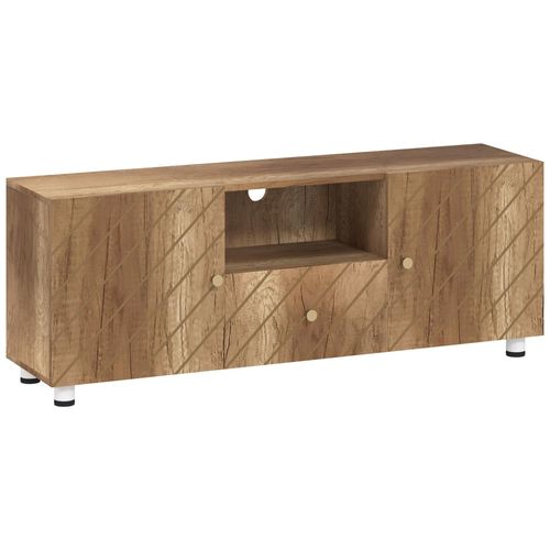 Meuble Tv Banc Tv Design - 2 Portes, 2 Étagères, Niche Tiroir - Effet Bois Doré