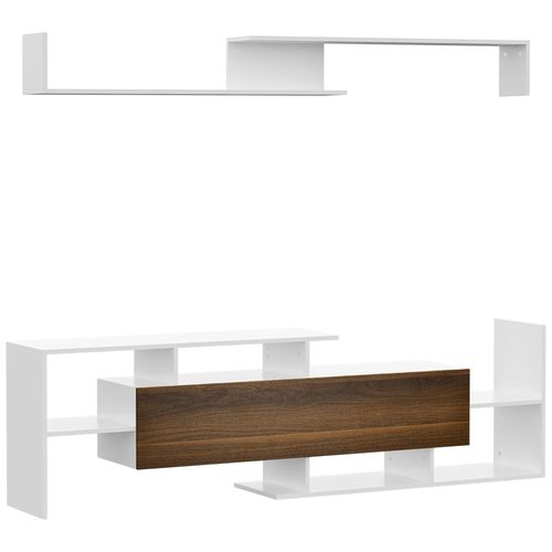 Ensemble Meuble Tv Avec Étagère Murale Style Contemporain Aspect Bois Noyer Blanc