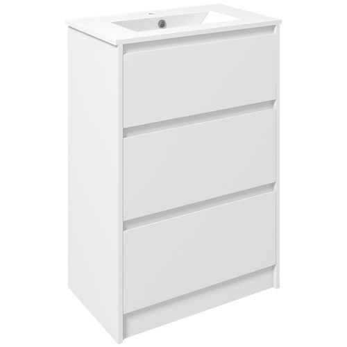 Meuble Sous-Vasque - Vasque Céramique Incluse - 2 Tiroirs - Dim. 61l X 37l X 88h Cm - Blanc Laqué